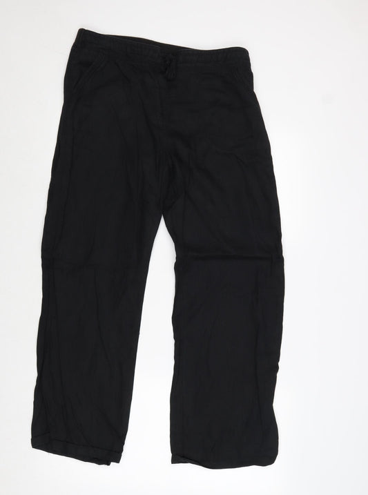 Marks and Spencer Womens Black Linen Trousers Size 12 Regular Drawstring