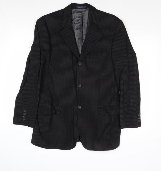 River Island Mens Black Striped Wool Jacket Suit Jacket Size 40 Regular