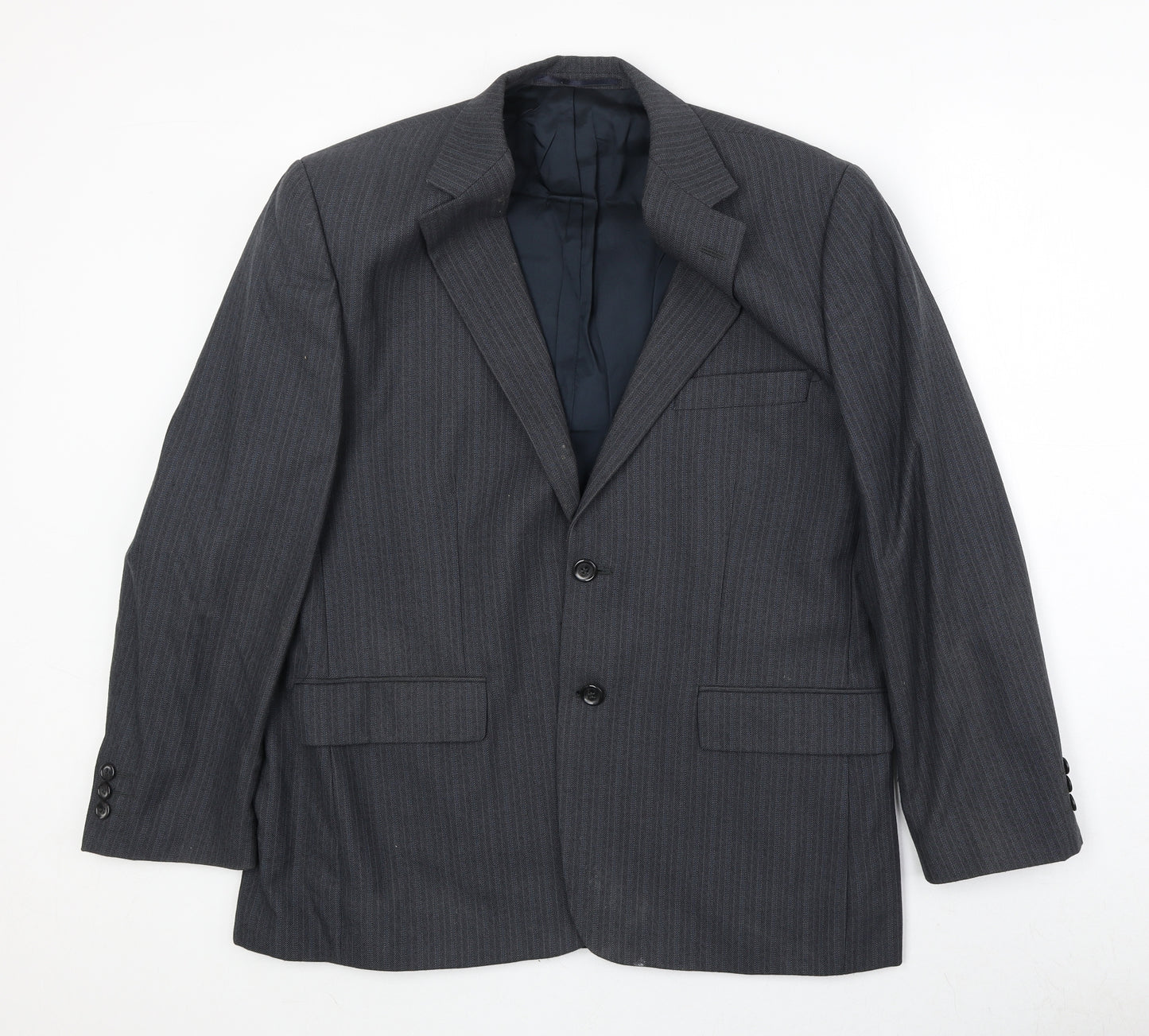Wellington Mens Grey Striped Polyester Jacket Suit Jacket Size 42 Regular