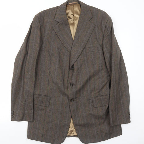 John Atkinson Mens Brown Striped Wool Jacket Blazer Size 42 Regular
