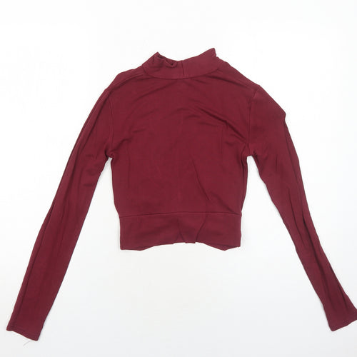 Topshop Womens Red Viscose Cropped T-Shirt Size 8 Mock Neck