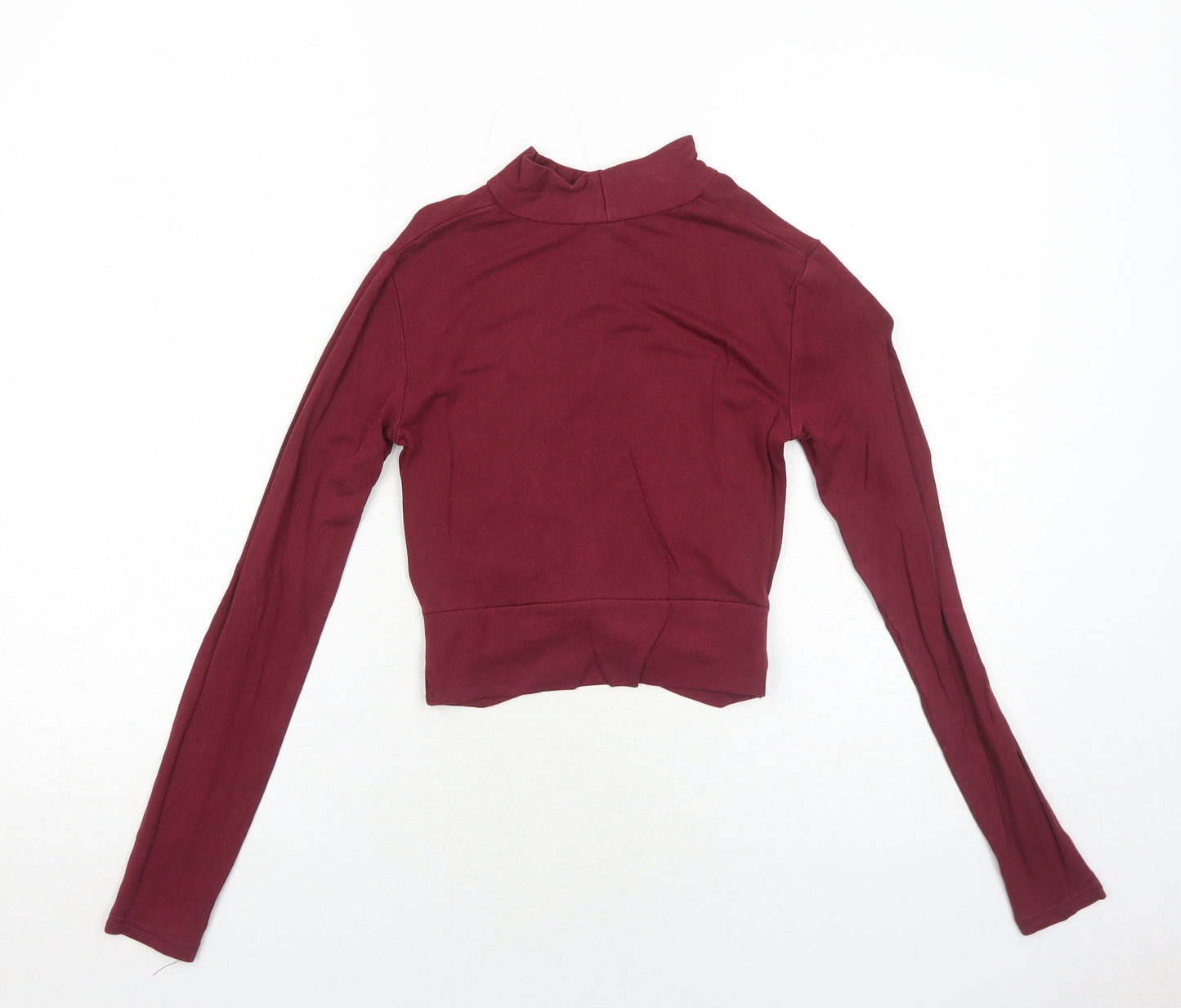 Topshop Womens Red Viscose Cropped T-Shirt Size 8 Mock Neck