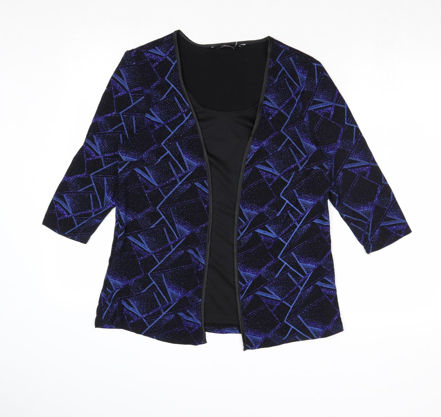 Bonmarché Womens Blue Geometric Polyester Basic Blouse Size 14 Scoop Neck