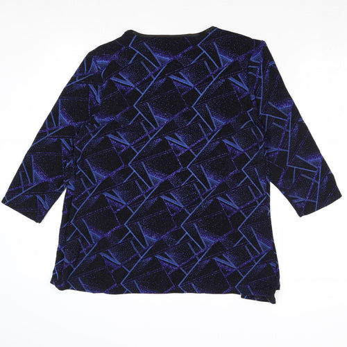 Bonmarché Womens Blue Geometric Polyester Basic Blouse Size 14 Scoop Neck