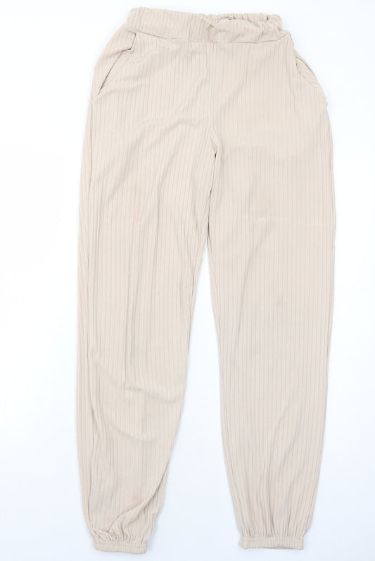PRETTYLITTLETHING Womens Beige Polyester Jogger Trousers Size 6 Regular
