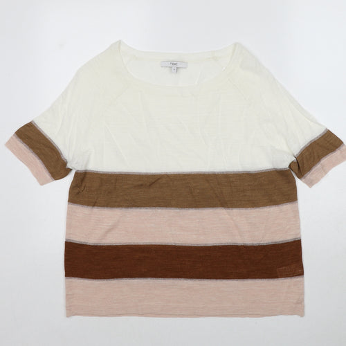 NEXT Womens Multicoloured Striped Viscose Basic T-Shirt Size 16 Scoop Neck