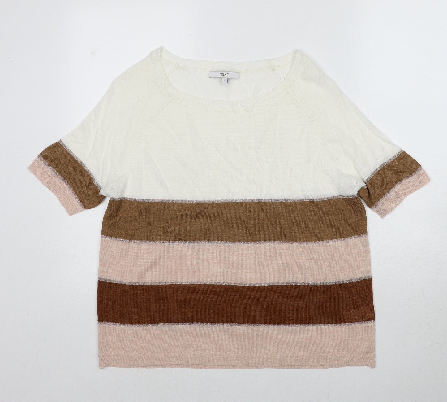 NEXT Womens Multicoloured Striped Viscose Basic T-Shirt Size 16 Scoop Neck