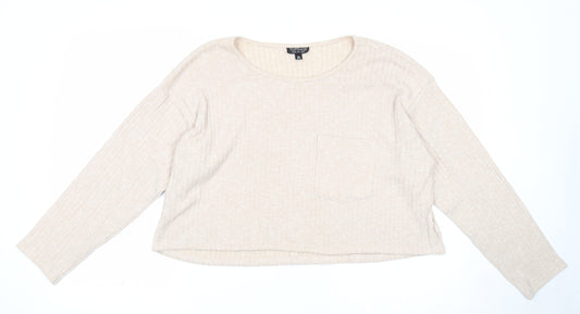 Topshop Womens Beige Round Neck Acrylic Pullover Jumper Size 10