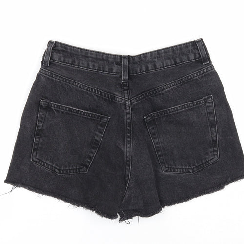 Topshop Womens Black Cotton Boyfriend Shorts Size 8 Regular Zip - Distressed Look Raw Hem