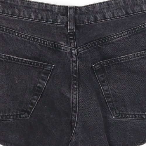 Topshop Womens Black Cotton Boyfriend Shorts Size 8 Regular Zip - Distressed Look Raw Hem
