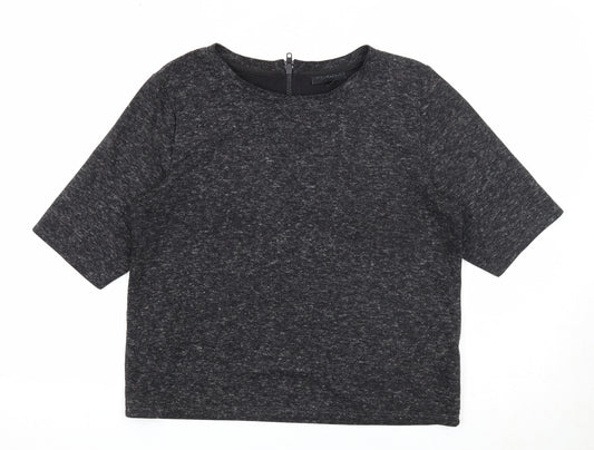 Topshop Womens Black Cotton Basic T-Shirt Size 12 Boat Neck