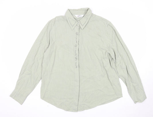 Damart Womens Green Viscose Basic Button-Up Size 16 Collared