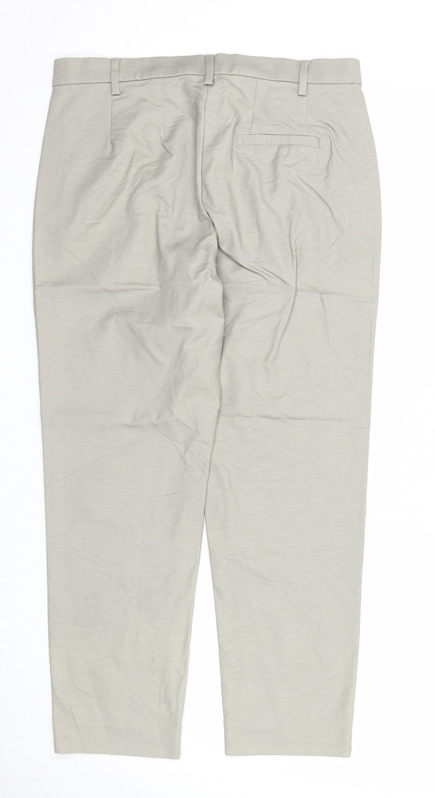 Marks and Spencer Womens Grey Cotton Chino Trousers Size 12 Regular Zip