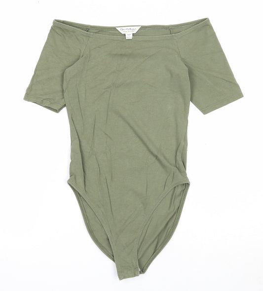 Miss Selfridge Womens Green Cotton Bodysuit One-Piece Size 8 Snap