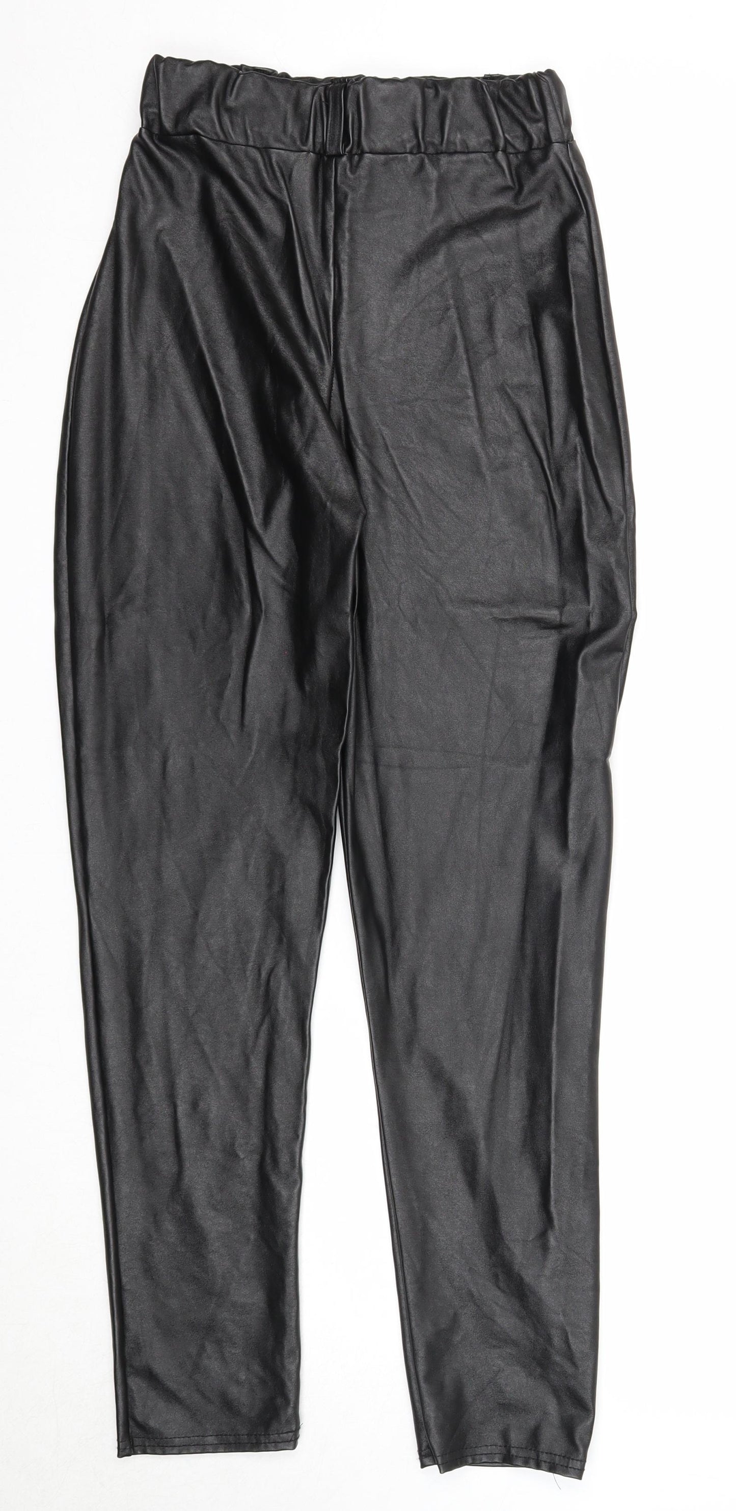 PRETTYLITTLETHING Womens Black Polyester Trousers Size 8 Regular - Faux Leather