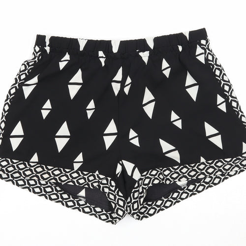H&M Womens Black Geometric Polyester Basic Shorts Size 12 Regular Pull On