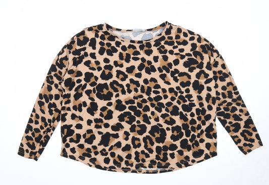 New Look Womens Brown Animal Print Polyester Basic T-Shirt Size XS Round Neck - Leopard Print