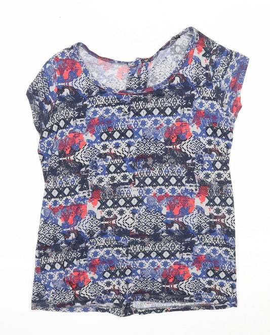 Select Womens Multicoloured Geometric Viscose Basic T-Shirt Size 12 Boat Neck
