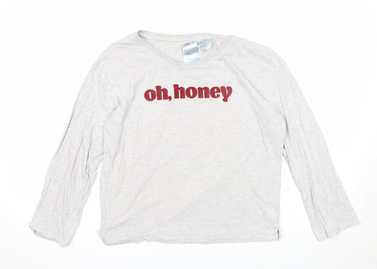 H&M Womens Grey Cotton Basic T-Shirt Size S Boat Neck - Honey