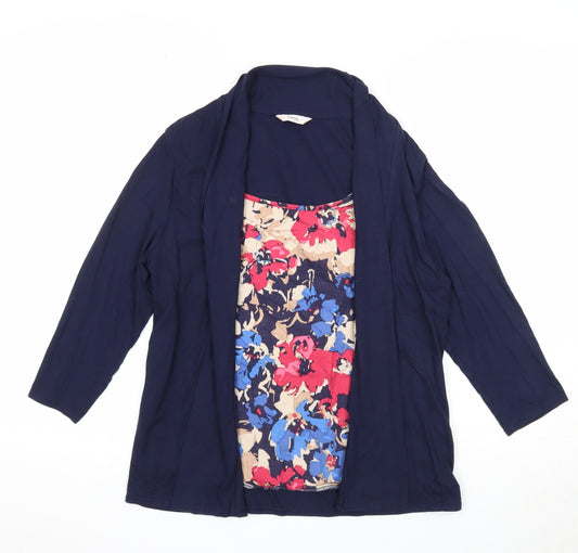 Marks and Spencer Womens Blue Floral Viscose Basic Blouse Size 10 Scoop Neck - Mock Cardigan Top