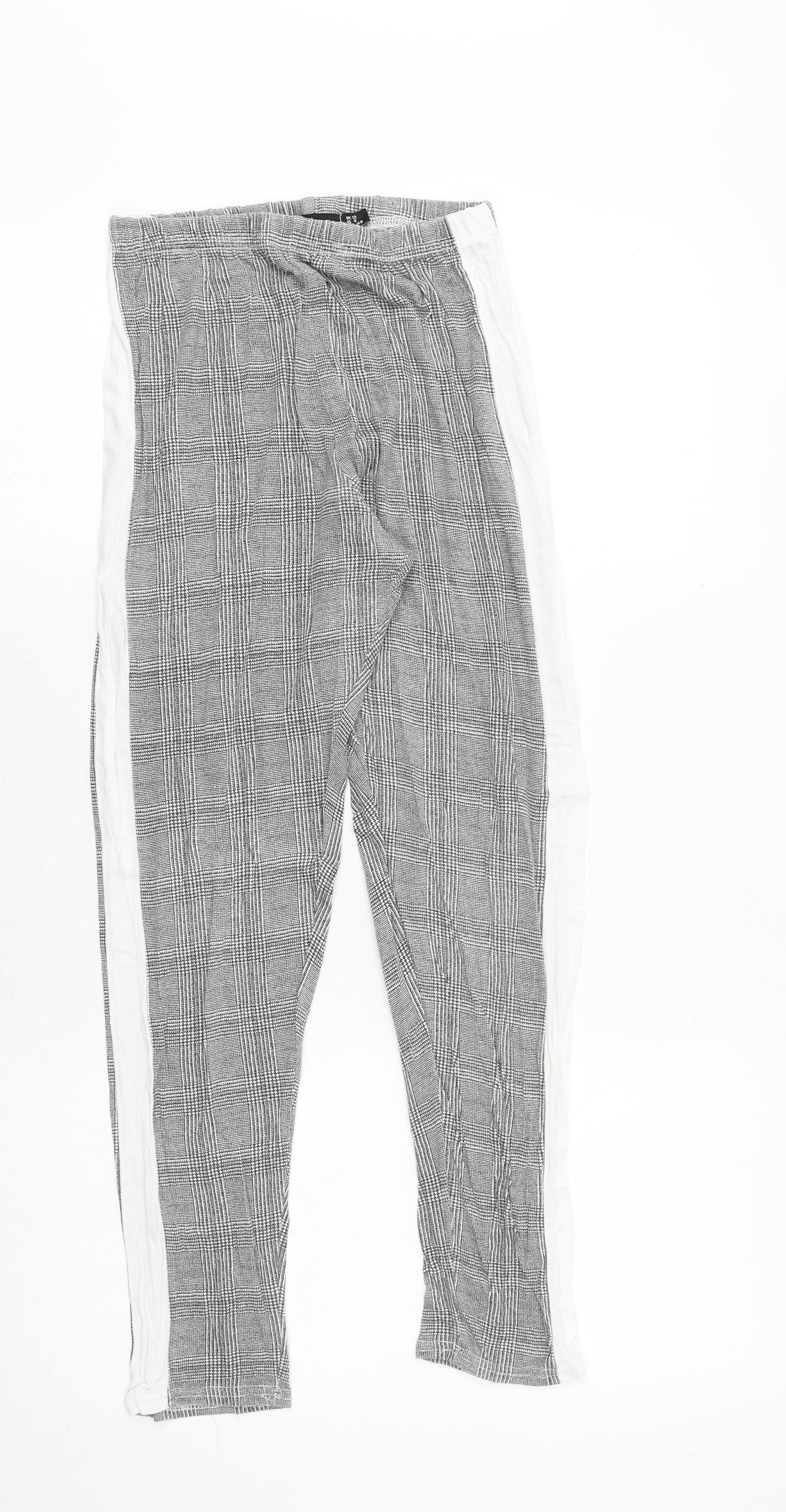 Boohoo Womens Grey Plaid Polyester Jogger Trousers Size 12 Regular - Elastic Waist
