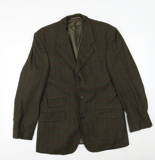 SCOTT Mens Green Check Wool Jacket Blazer Size 38 Regular