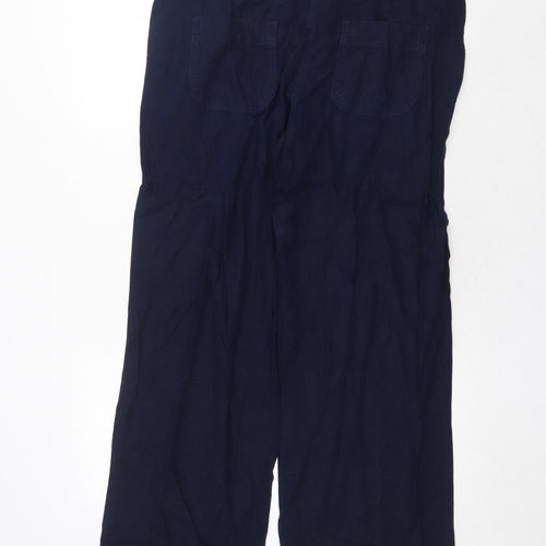 NEXT Womens Blue Linen Trousers Size 14 Regular Zip
