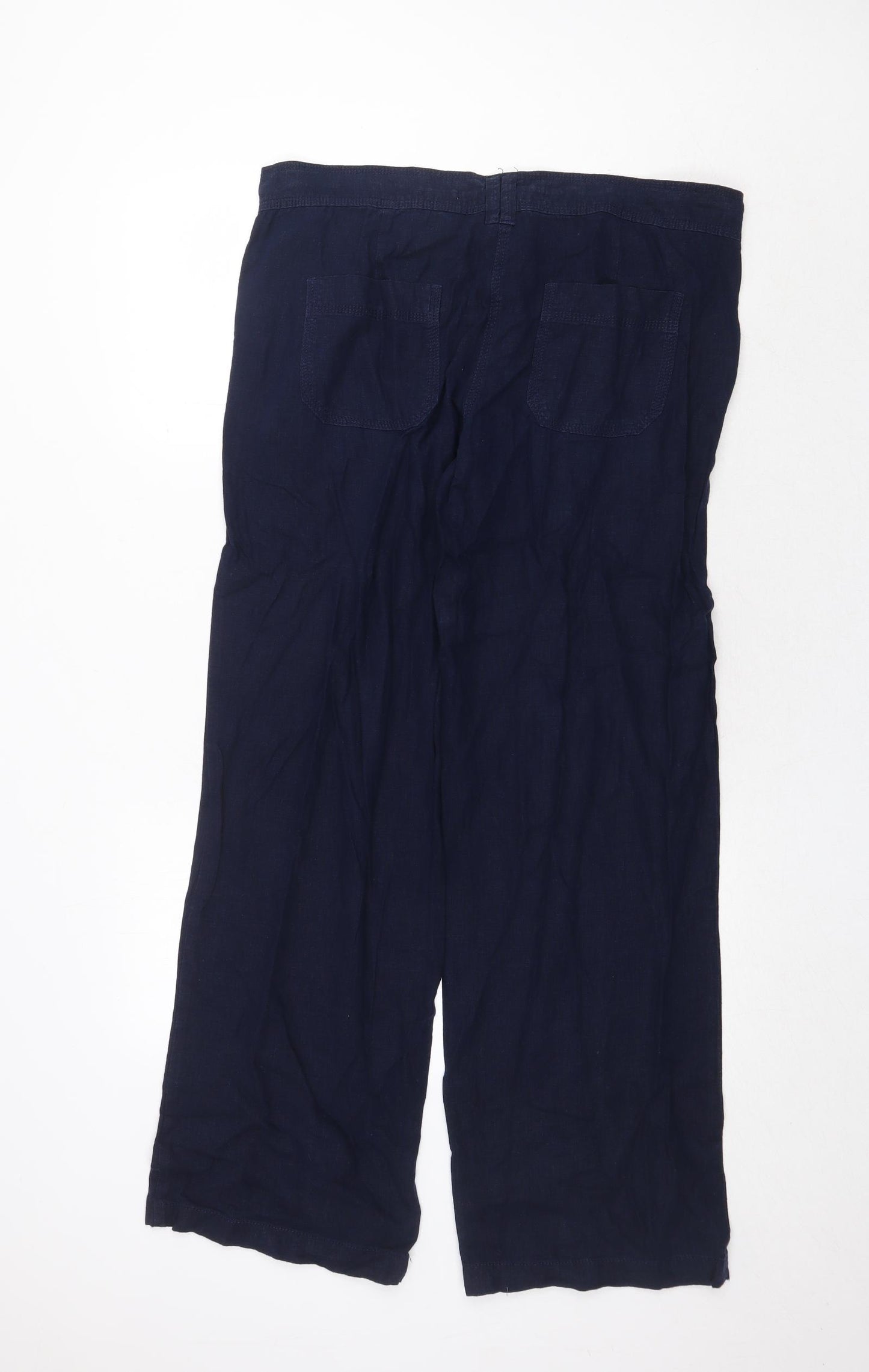 NEXT Womens Blue Linen Trousers Size 14 Regular Zip