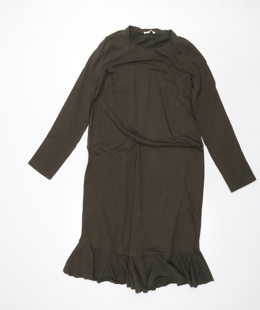 Zara Womens Green Cotton A-Line Size S Round Neck Pullover
