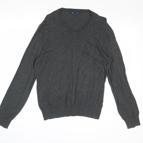 Gap Mens Grey V-Neck Cotton Pullover Jumper Size M Long Sleeve