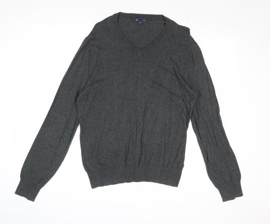 Gap Mens Grey V-Neck Cotton Pullover Jumper Size M Long Sleeve