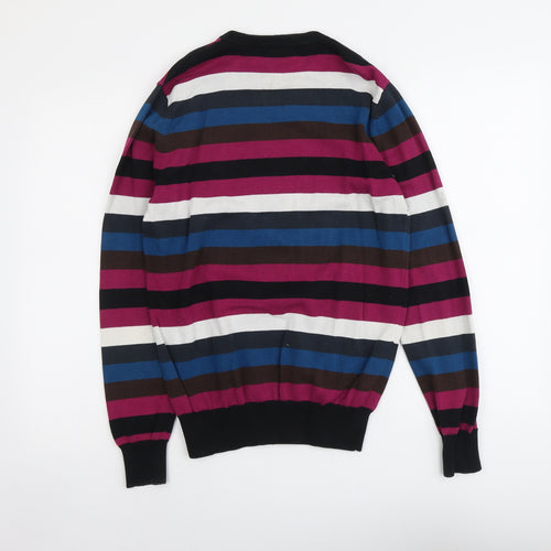 Turbo Mens Multicoloured Round Neck Striped Cotton Pullover Jumper Size L Long Sleeve