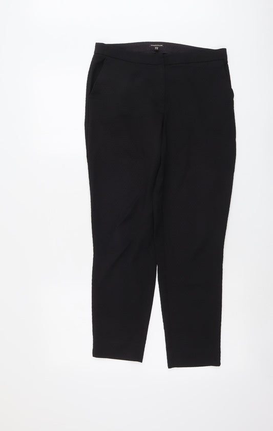 Warehouse Womens Black Polyester Chino Trousers Size 10 L26 in Regular Button - Textured
