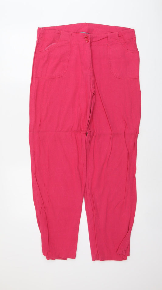 Mia Moda Womens Pink Linen Trousers Size 14 L30 in Regular Button