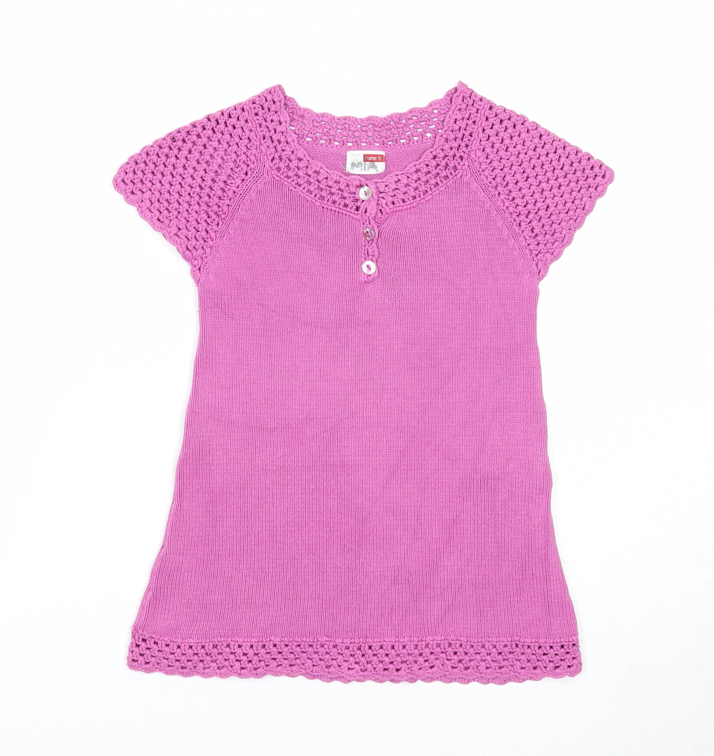 name it Girls Pink Cotton A-Line Size 2-3 Years Round Neck Pullover - Crochet Details