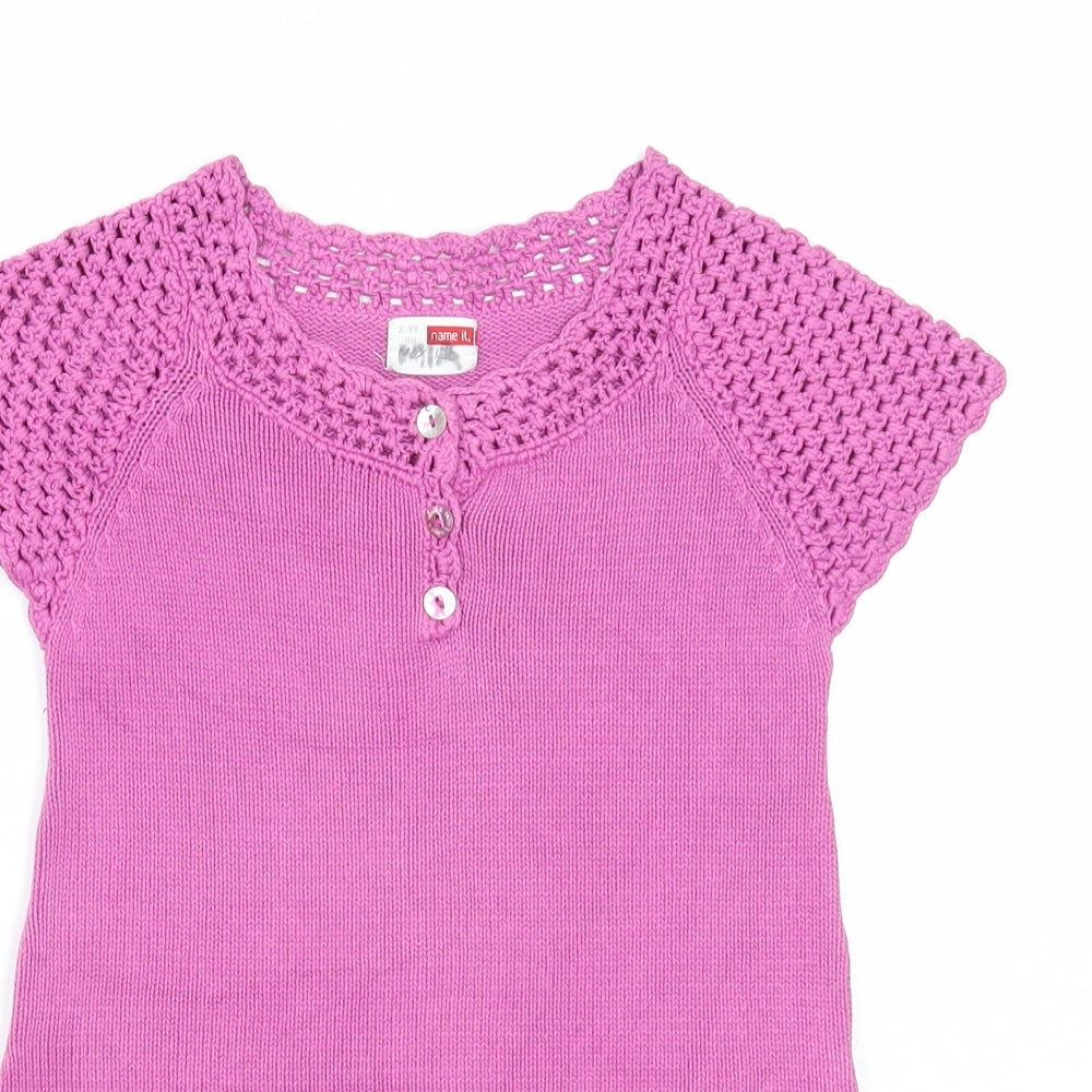 name it Girls Pink Cotton A-Line Size 2-3 Years Round Neck Pullover - Crochet Details