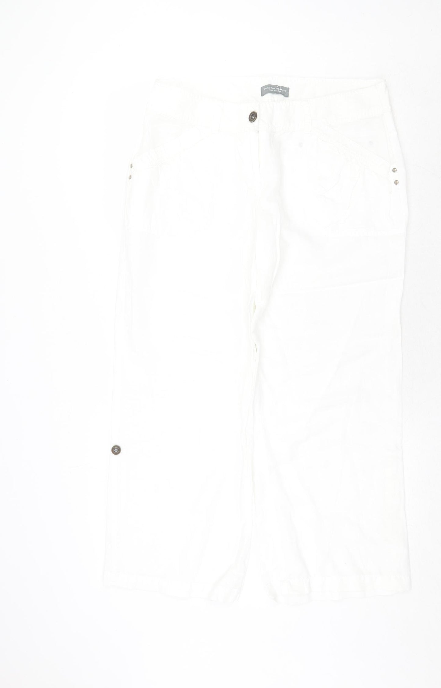 Dorothy Perkins Womens White Linen Trousers Size 14 Regular Zip