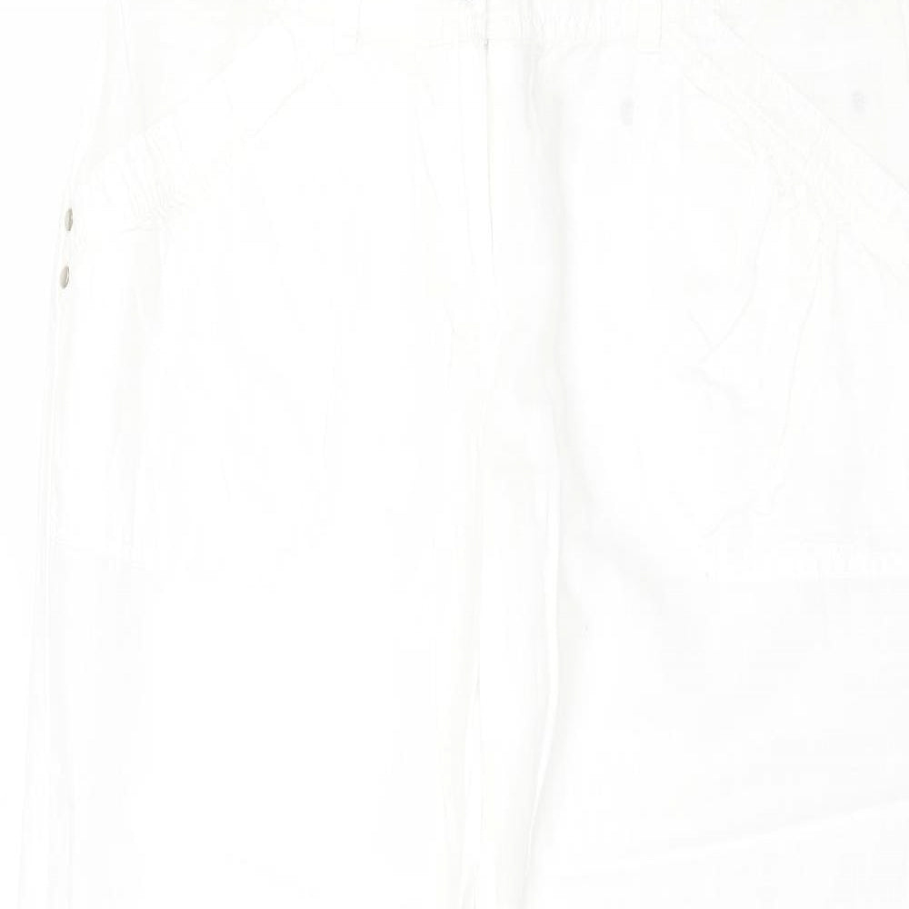 Dorothy Perkins Womens White Linen Trousers Size 14 Regular Zip