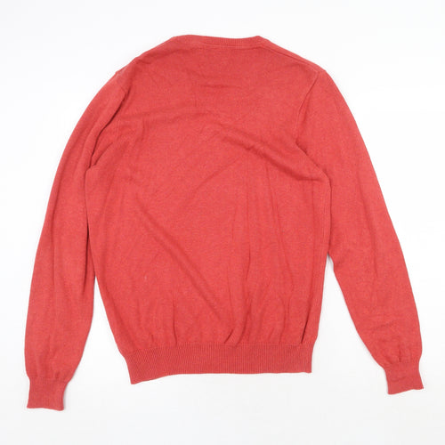 Marks and Spencer Mens Red V-Neck Cotton Pullover Jumper Size M Long Sleeve