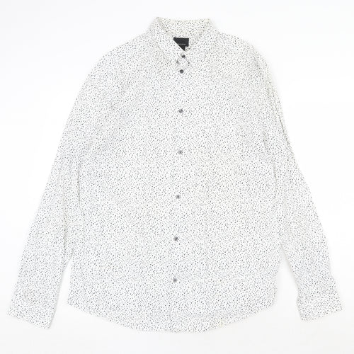 H&M Mens White Geometric Cotton Dress Shirt Size L Collared Button
