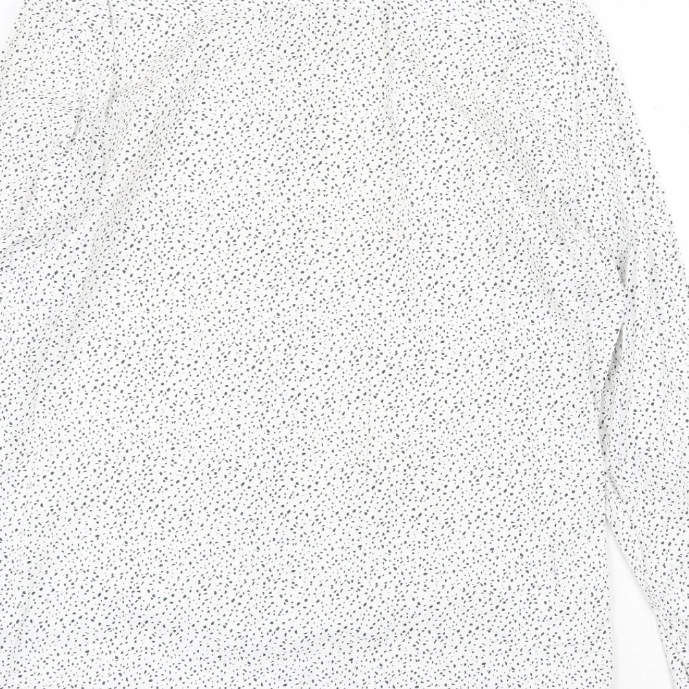 H&M Mens White Geometric Cotton Dress Shirt Size L Collared Button
