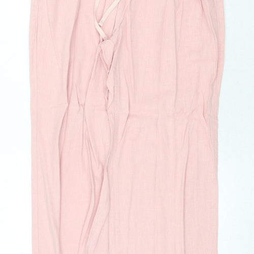 NEXT Womens Pink Linen Trousers Size 16 Regular Zip - Adjustable Waist