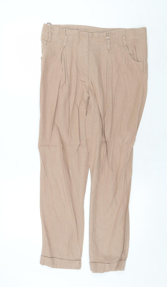 New Look Womens Beige Linen Chino Trousers Size 12 Regular Zip