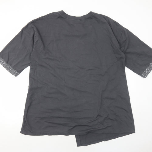 Diverse Womens Grey Cotton Basic T-Shirt Size L Round Neck - Sequin Trim
