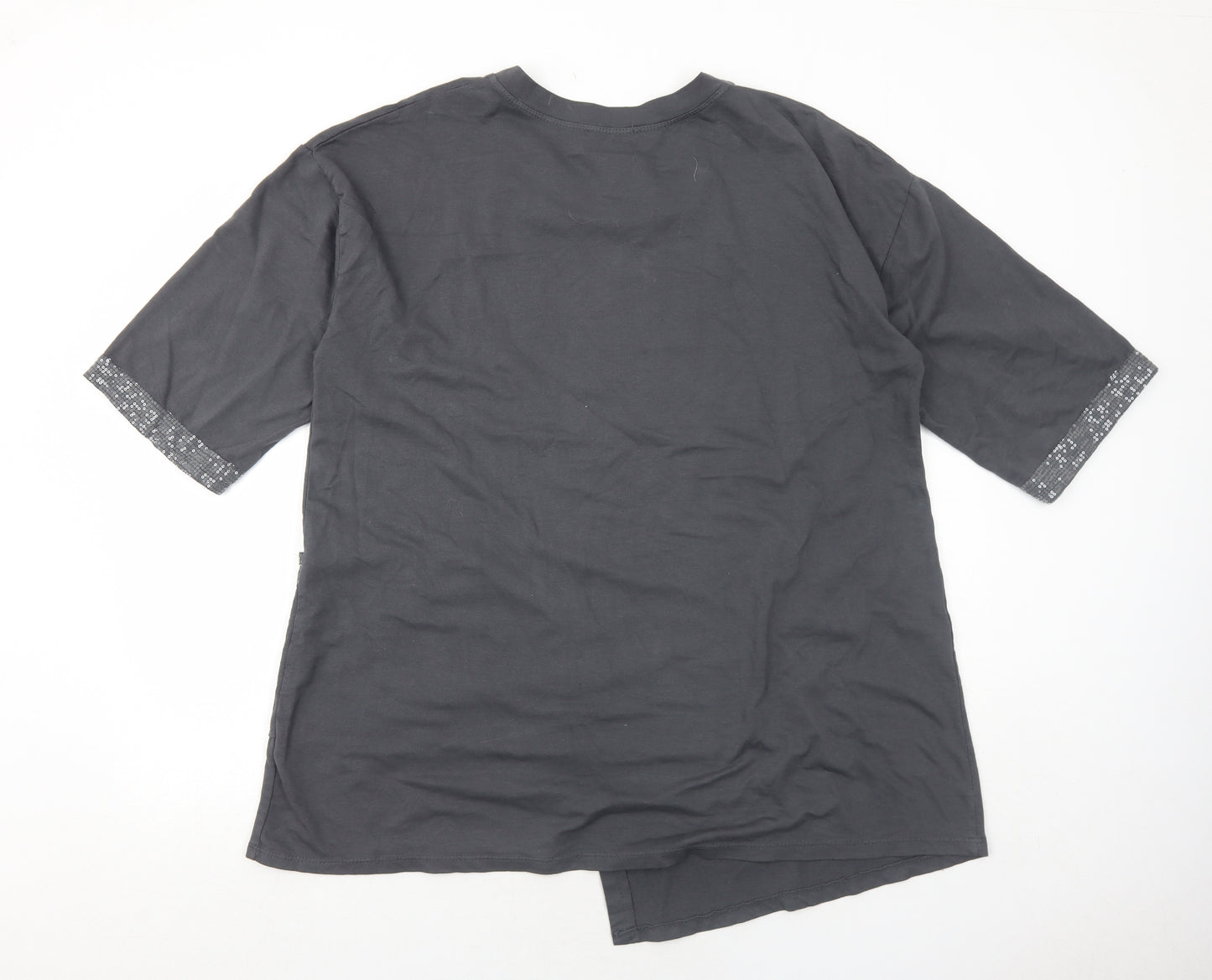 Diverse Womens Grey Cotton Basic T-Shirt Size L Round Neck - Sequin Trim