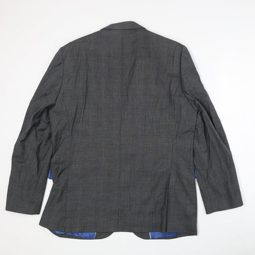 Chester Mens Grey Plaid Wool Jacket Suit Jacket Size 44 Regular