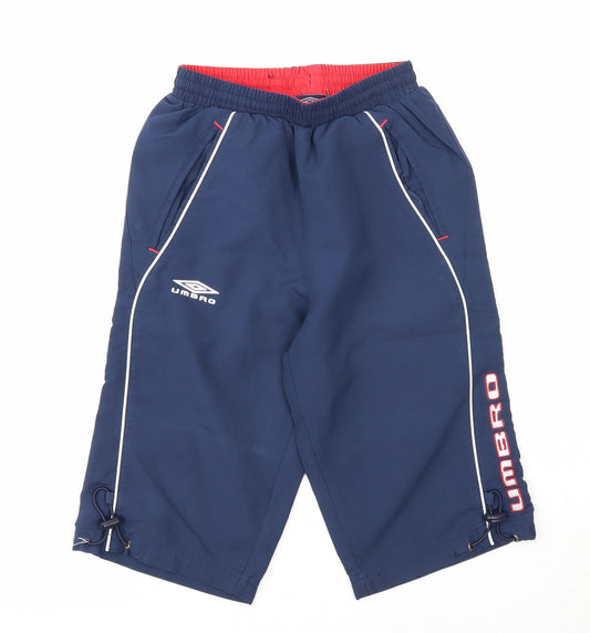 Umbro Boys Blue Polyester Bermuda Shorts Size 9-10 Years Regular Drawstring