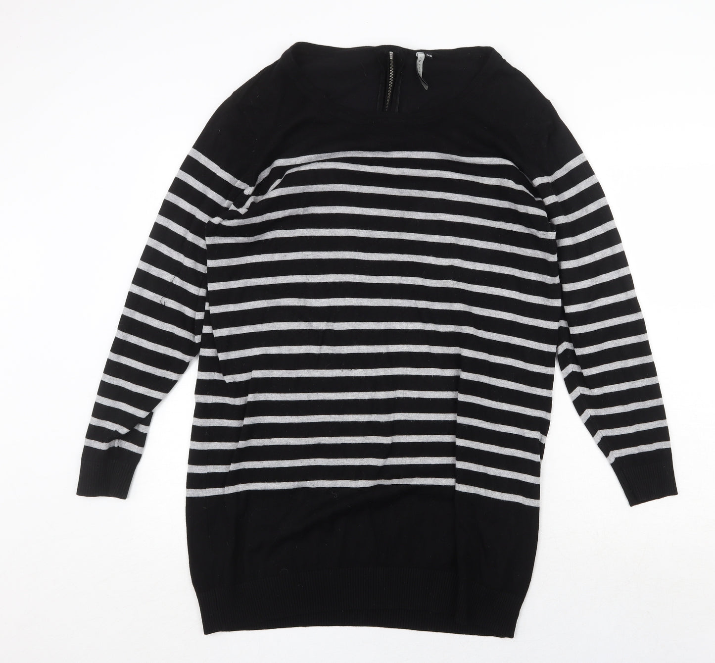 Intuition Womens Black Round Neck Striped Viscose Pullover Jumper Size 18