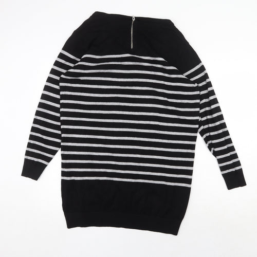 Intuition Womens Black Round Neck Striped Viscose Pullover Jumper Size 18