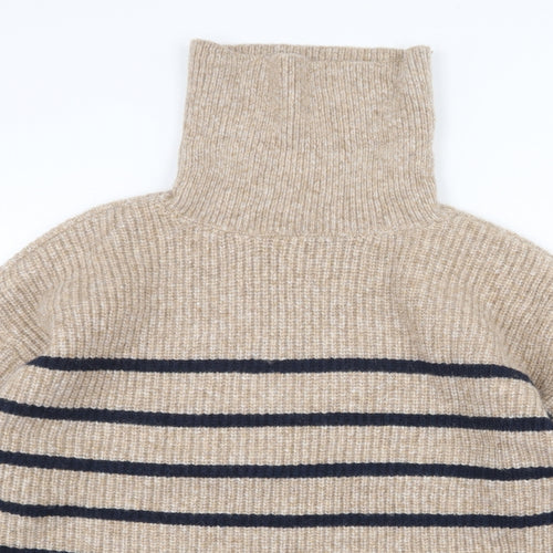 Marks and Spencer Womens Beige Roll Neck Striped Polyamide Pullover Jumper Size L